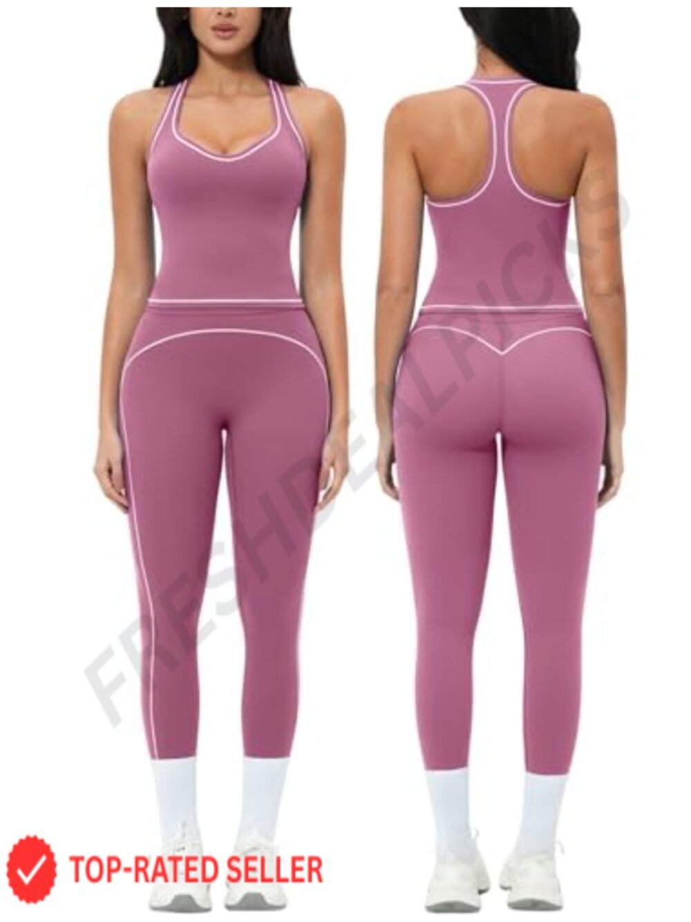 Two Piece Workout Set Racerback Tank Top High Waist Leggings Gym Pilates